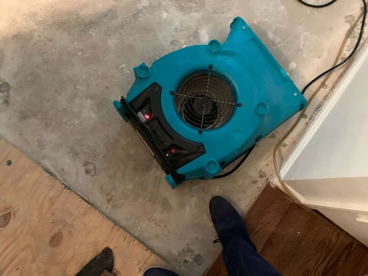Air mover drying subfloor during Leak Detection & Repair in Silver City